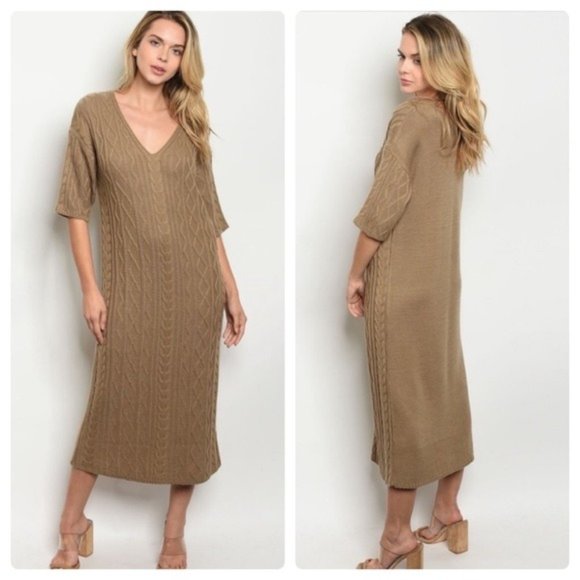 Boutigue Dresses & Skirts - ⭐️FINAL SALE ITEM⭐️Mocha V-Neckline 3/4 Length Sleeve Sweater Dress